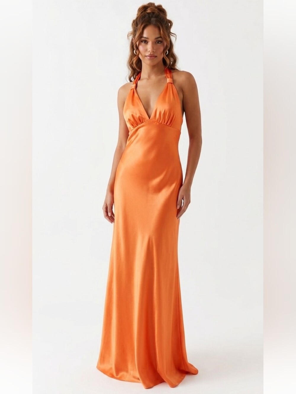 Vintage Bari Jay Orange Liquid Charmeuse Silky Bias Cut Full Length Gown 11/13